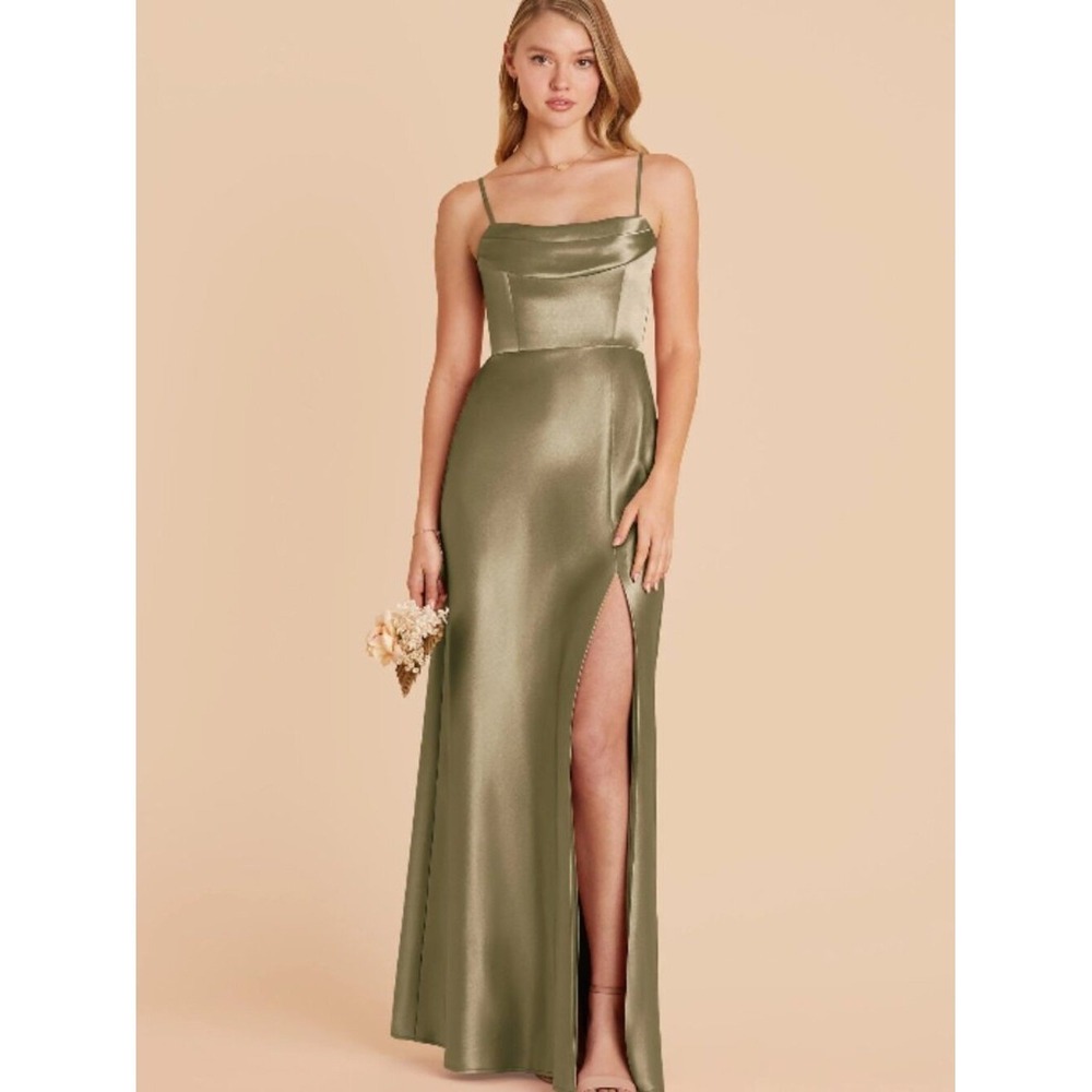 NWT Birdy Grey Mia Shiny Satin Convertible Dress in Moss Green M